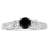 1ct Black Diamond Round Engagement Ring in 14k White Gold, Also Available in Other Diamond Weights