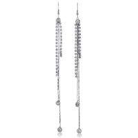 Silver Tone Asymetrical Crystal Dangle Earrings, 6 Inches Long