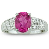 2 1/4ct Oval Shaped Pink Topaz And Diamond Ring In Sterling Silver