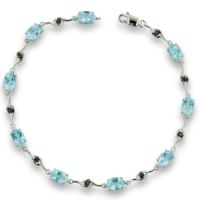 6ct Blue Topaz and Black Diamond Bracelet In Sterling Silver, 7 Inches
