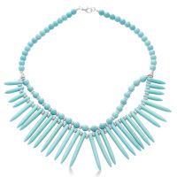 Layered Look Double Strand Turquoise Spike and Silver Tone Necklace