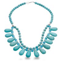 Layered Look Double Strand Turquoise Drop and Silver Tone Necklace