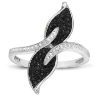 Black And White Diamond Leaf Cocktail Ring, Available In Ring Sizes 5-8