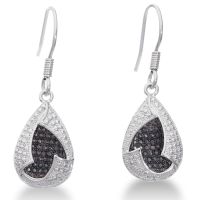 Black And White Diamond Teardrop Dangle Earrings