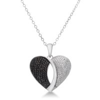 Modern Black and White Diamond Heart Pendant, 18 Inches