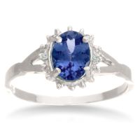 3/4ct Tanzanite and Diamond Starburst Ring in Sterling Silver