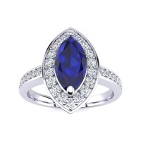 1ct Marquise Blue Sapphire and Diamond Ring Crafted In Solid 14K White Gold