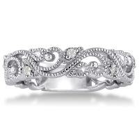 Floral Inspired Wedding Band With Diamonds Crafted In Solid 14K White Gold