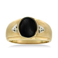 Oval Black Onyx and Diamond Men's Ring Crafted In Solid 14K Yellow Gold
