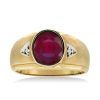 2 1/2ct Oval Created Ruby and Diamond Men's Ring Crafted In Solid Yellow Gold