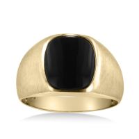 Cushion Cut Black Onyx Men's Ring Crafted In Solid Yellow Gold