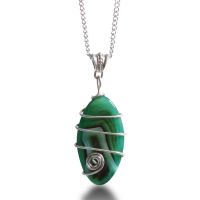 Green Natural Agate Hand Wire Wrapped Fish Shaped Necklace