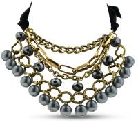 Trendy Gold Tone Bib Necklace with Iridescent Crystal Accents