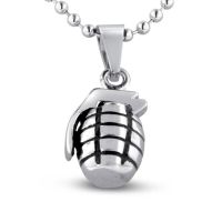 Men's Silver Grenade Necklace, 24 Inches