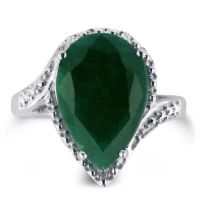 7ct Pear Shape Emerald And Diamond Ring Crafted In Solid Sterling Silver