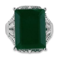 15ct Emerald Shape Emerald And Diamond Ring Crafted In Solid Sterling Silver
