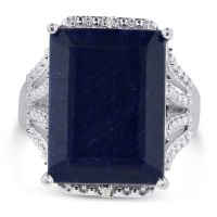 15ct Emerald Shape Sapphire And Diamond Ring Crafted In Solid Sterling Silver