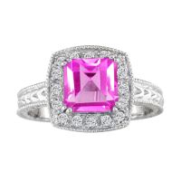 Pink Topaz and Engraved Diamond Ring in Sterling Silver