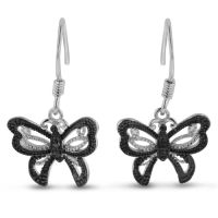 Black Diamond Butterfly Earrings Crafted In Solid Sterling Silver