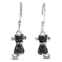 Black Diamond Cat Earrings Crafted In Solid Sterling Silver