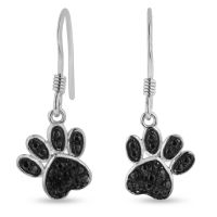 Black Diamond Dog Paw Earrings Crafted In Solid Sterling Silver