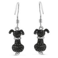 Black Diamond Dog Earrings Crafted In Solid Sterling Silver