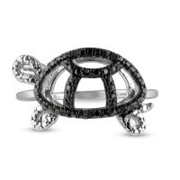 Black Diamond Turtle Ring Crafted In Solid Sterling Silver
