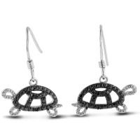 Black Diamond Turtle Earrings Crafted In Solid Sterling Silver