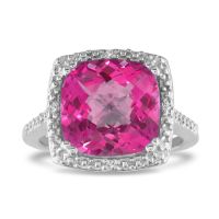 4ct Pink Topaz and Diamond Ring, Sterling Silver