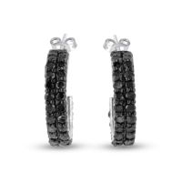 1ct Black Diamond Pave Hoop Huggy Earrings Crafted In Solid Sterling Silver
