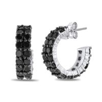 2ct Black Diamond Pave Hoop Huggy Earrings Crafted In Solid Sterling Silver