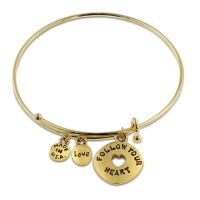 Gabby and Gia Follow Your Heart - Love Life Live Life Expandable Wire Bangle Bracelet In Gold