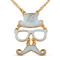 White Top Hat Mustache and Glasses Necklace