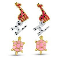 Set Of Three Cute Animal Stud Earrings - Giraffe, Cat and Turtle