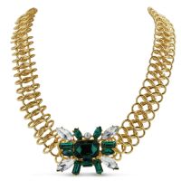 Emerald, Pearl and Crystal Fantasy Bib Necklace, 18 Inches