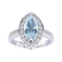 1ct Marquise Aquamarine and Diamond Ring Crafted In Solid 14K White Gold