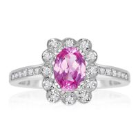 1ct Oval Pink Topaz and Diamond Ring Crafted In Solid 14K White Gold
