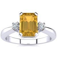 1 1/2ct Emerald Cut Citrine and Diamond Ring Crafted In Solid 14K White Gold