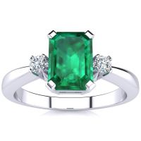2.50ct Emerald Cut Emerald and Diamond Ring Crafted In Solid 14K White Gold