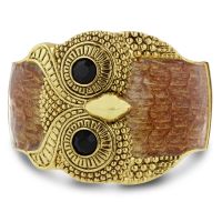 Leather And Brown Crystal Owl Bangle Bracelet