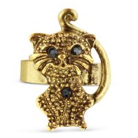 Brushed Gold Cat Ring With Crystals, Ring Sizes 5-9
