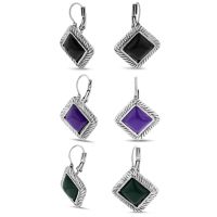 Set Of Three Large Stone Leverback Earrings - Green, Purple and Black