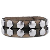 Men's Studded Double-Strand Leather Bracelet, 3/4 Inches Wide