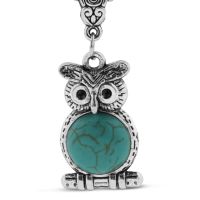 Turquoise Owl Silver Tone Necklace, 18 Inches