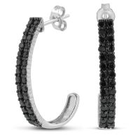 1ct Black Diamond Double Row Hoop Earrings Crafted In Solid Sterling Silver