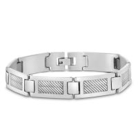 Men's Stainless Polished Grated Link Bracelet, 9 Inches


