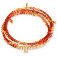 Red Beaded And Crystal Sideways Cross Stretch Bracelet Bundle
