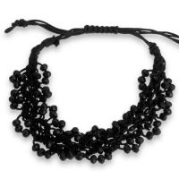 Adjustable Hand Woven Black String and Crystal Bracelet