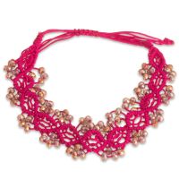 Adjustable Hand Woven Pink String and Crystal Bracelet