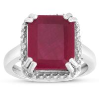 8ct Emerald Shape Ruby and Halo Diamond Ring Crafted In Solid Sterling Silver